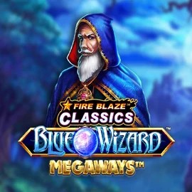 Official Slots logo: Fire Blaze Blue Wizard Megaways by Rarestone Gaming at Spinshark Casino
